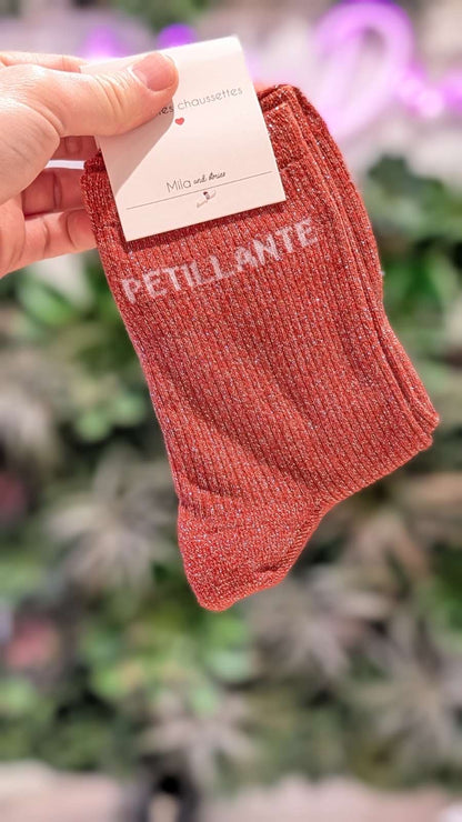 Chaussettes à paillettes – Écriture "PETILLANTE"
