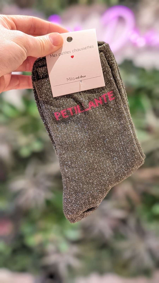 Chaussettes à paillettes – Écriture "PETILLANTE"
