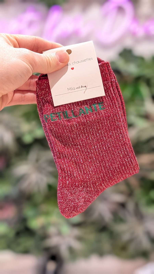 Chaussettes à paillettes – Écriture "PETILLANTE"