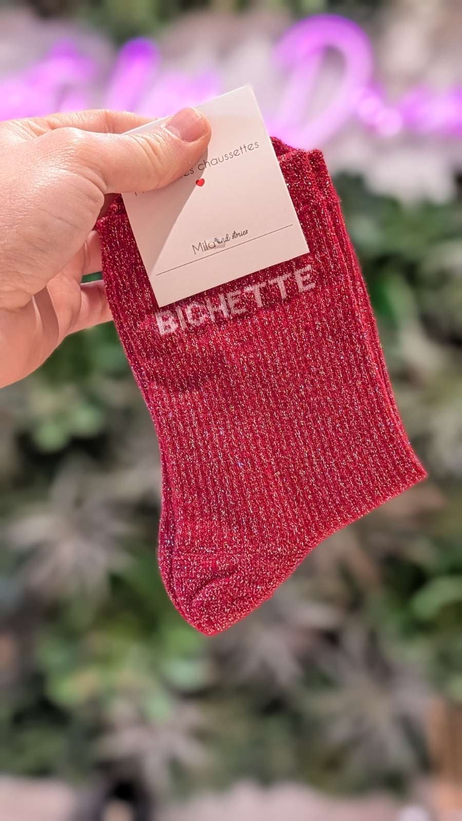 Chaussettes à paillettes – Écriture "BICHETTE"