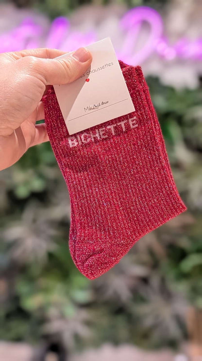 Chaussettes à paillettes – Écriture "BICHETTE"