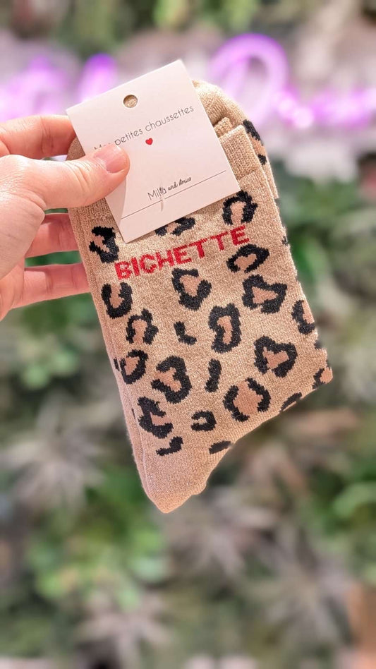 Chaussettes à paillettes léopard + MESSAGE