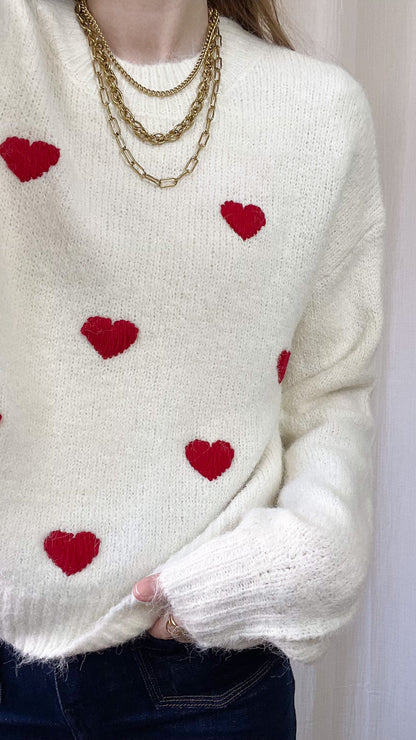Pull Delphine - Pull avec coeurs rouge