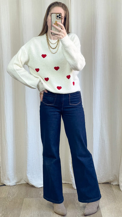 Pull Delphine - Pull avec coeurs rouge