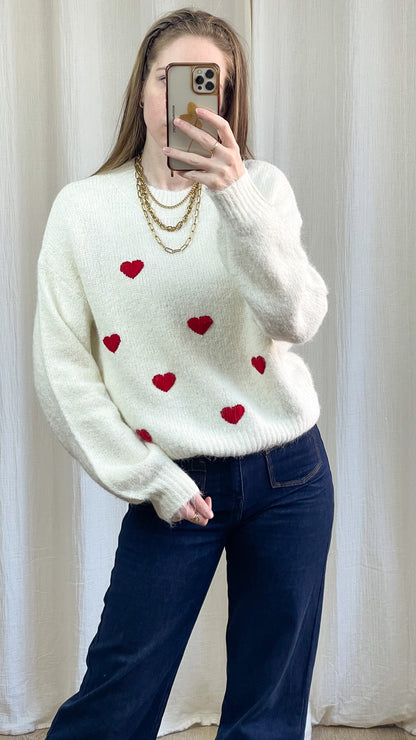 Pull Delphine - Pull avec coeurs rouge