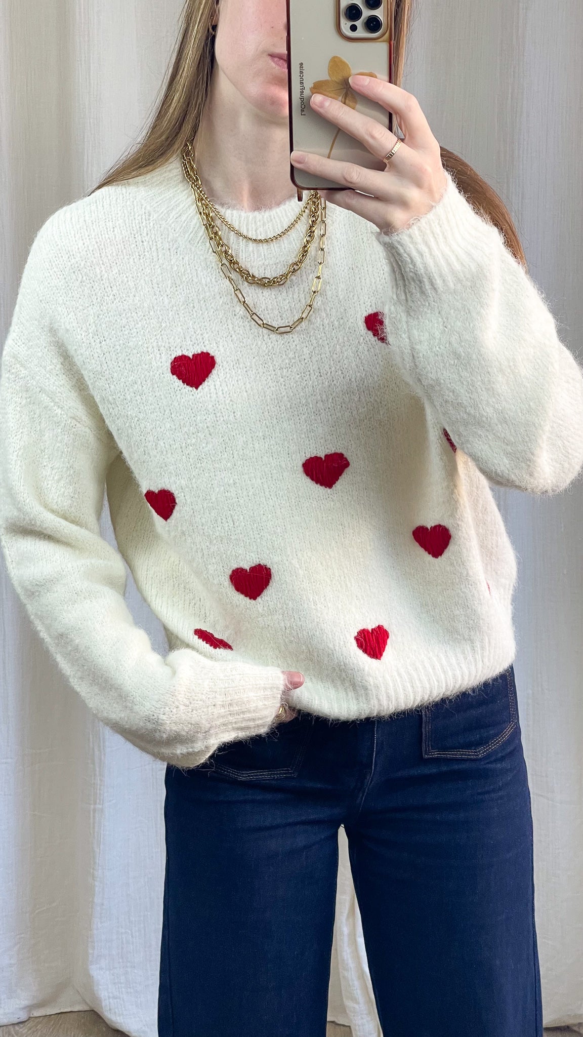 Pull Delphine - Pull avec coeurs rouge