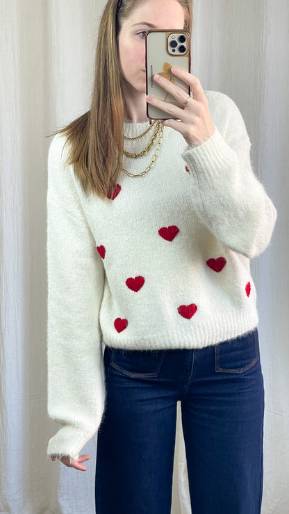 Pull Delphine - Pull avec coeurs rouge