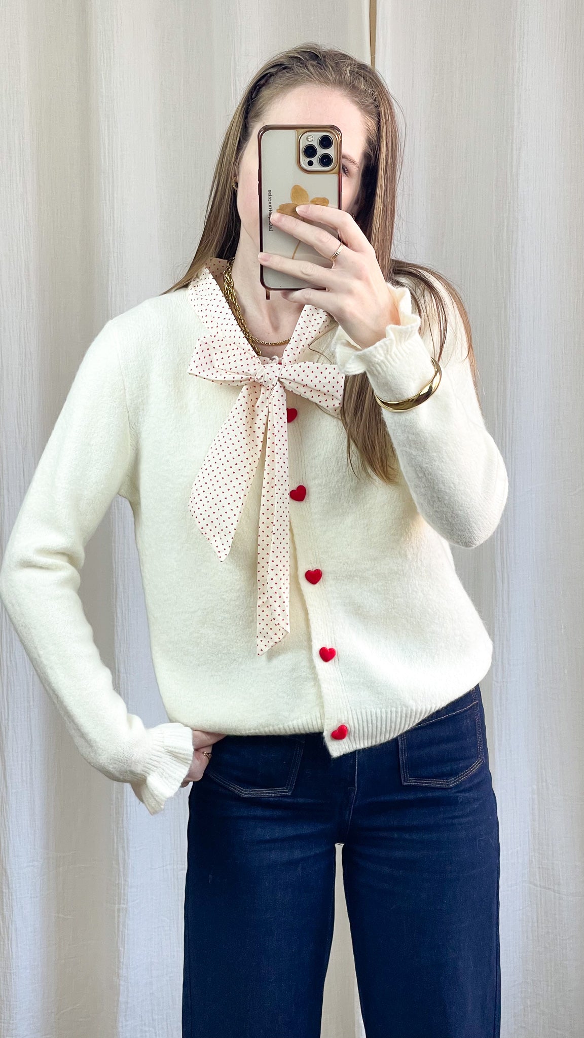 Pull Lolita - Pull col lavallière avec boutons cœur