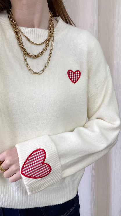 Pull Cassandra - Pull avec patch cœur vichy rouge