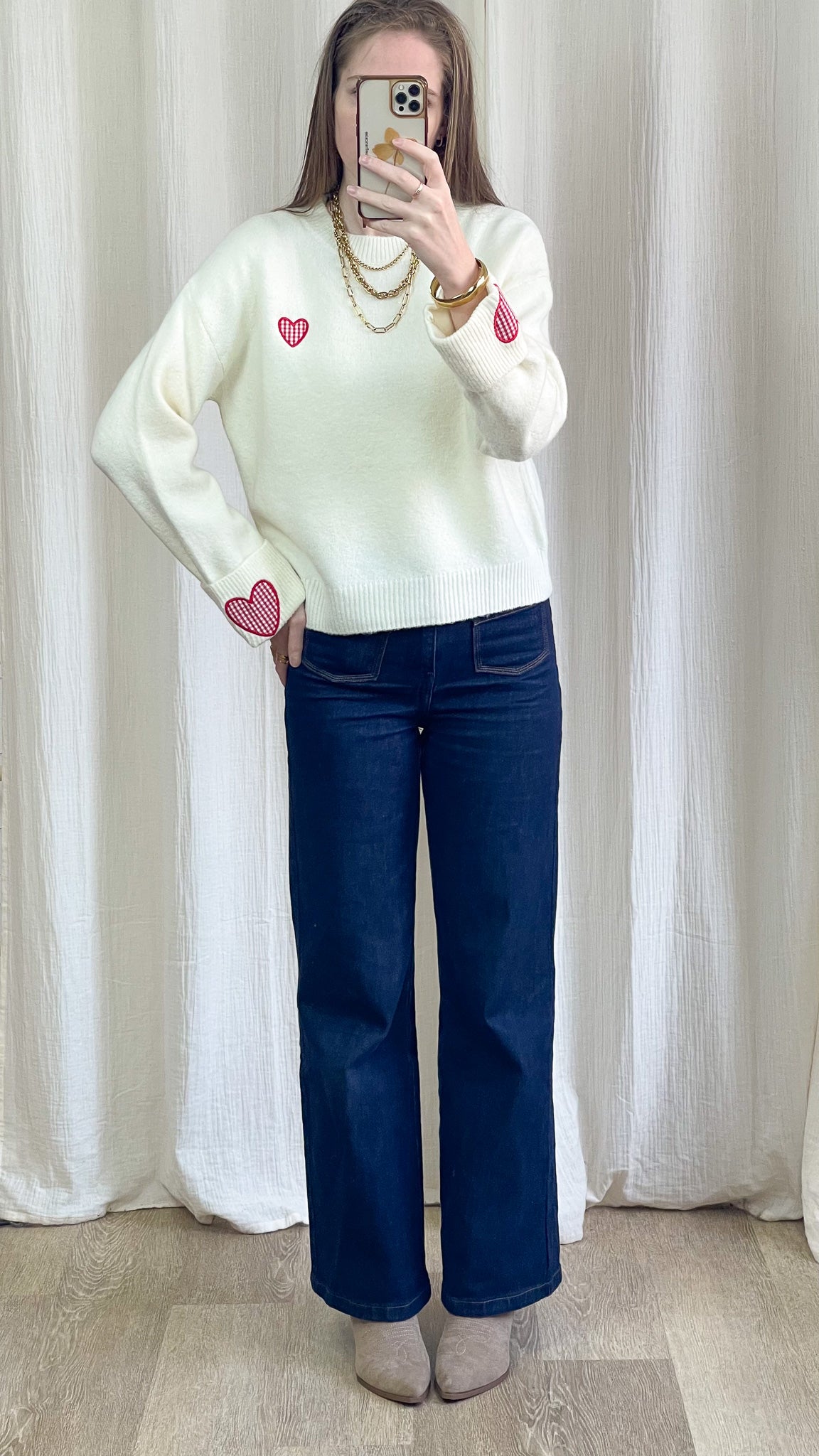 Pull Cassandra - Pull avec patch cœur vichy rouge