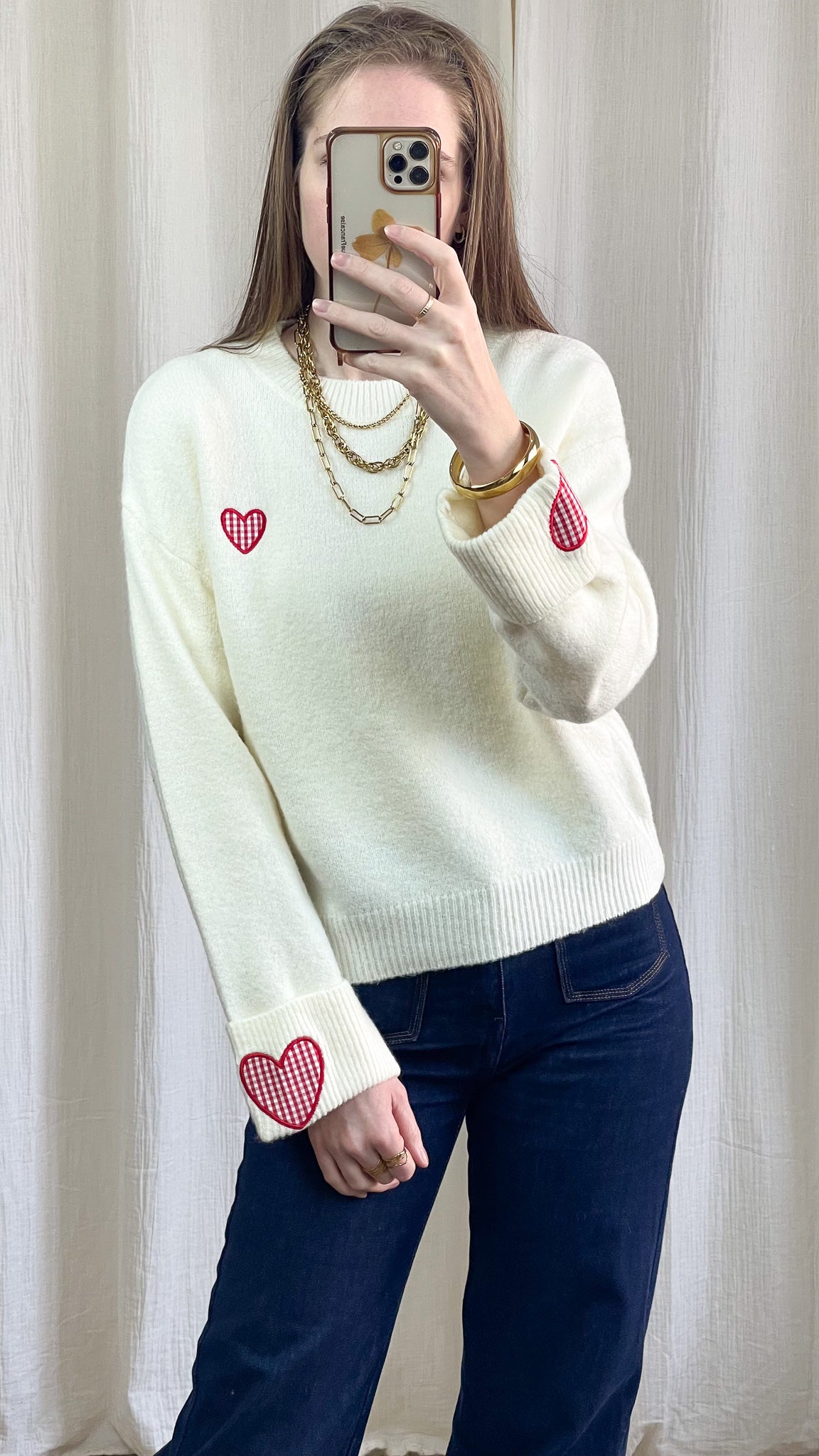 Pull Cassandra - Pull avec patch cœur vichy rouge