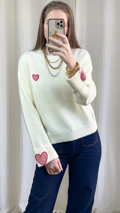 Pull Cassandra - Pull avec patch cœur vichy rouge