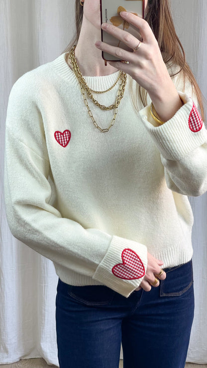 Pull Cassandra - Pull avec patch cœur vichy rouge