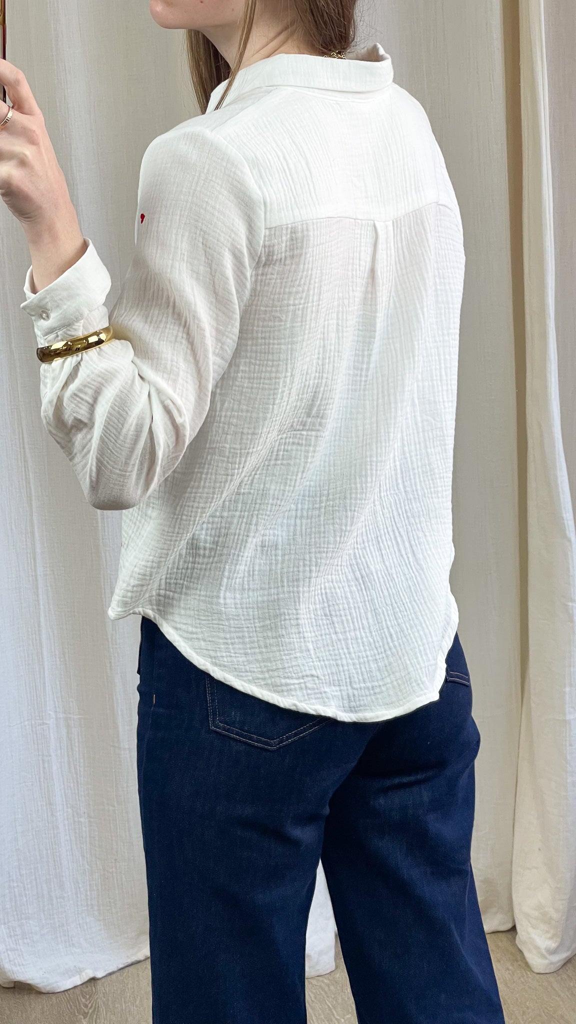Chemise Garance - Chemise en gaze de coton avec coeurs rouges brodés