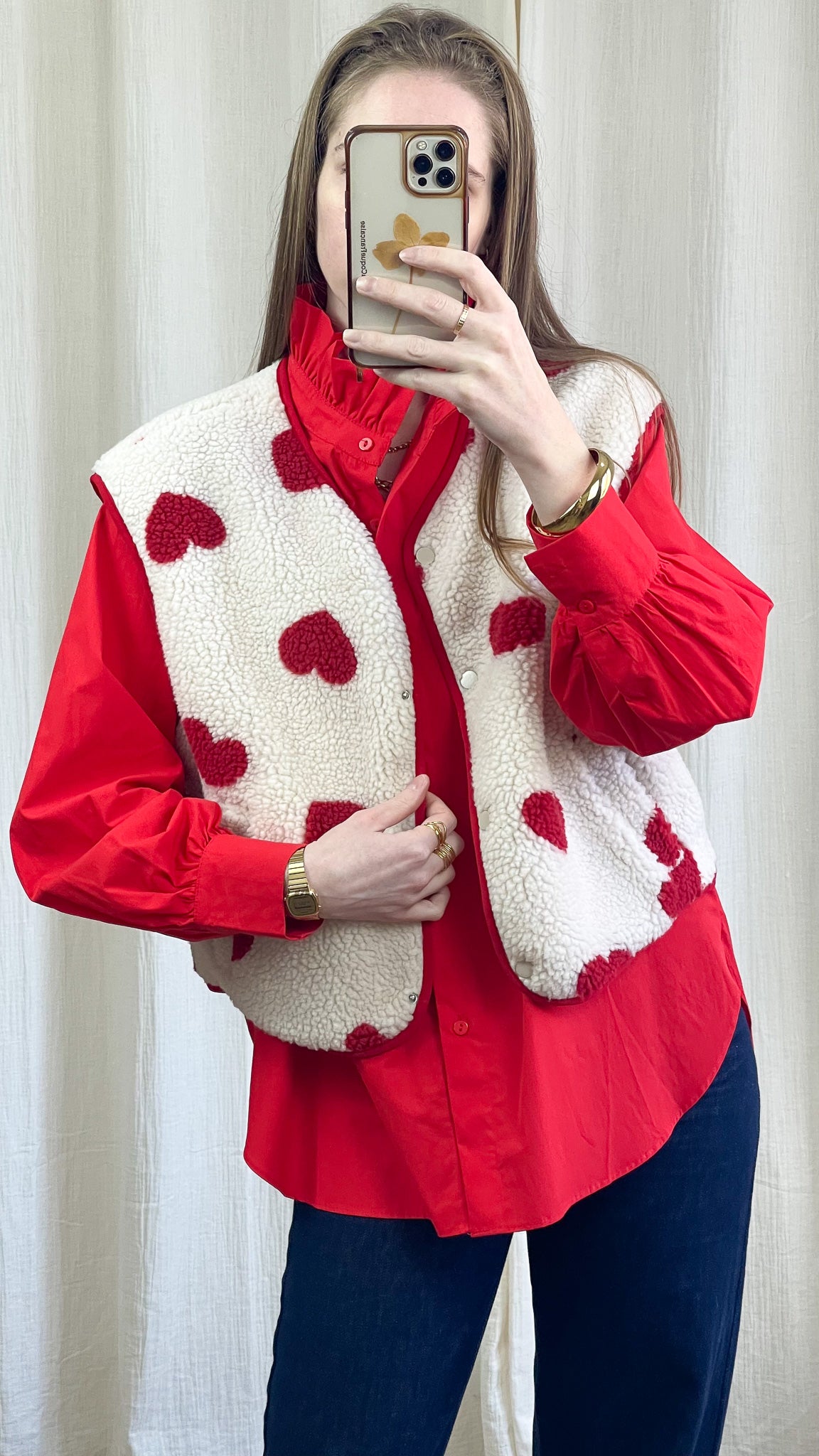 Gilet Emy - Gilet moumoute imprimé coeurs