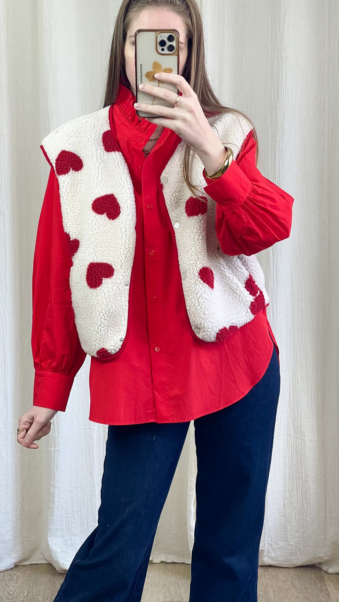 Gilet Emy - Gilet moumoute imprimé coeurs