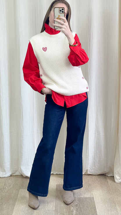 Pull Claire - Pull coeur vichy rouge