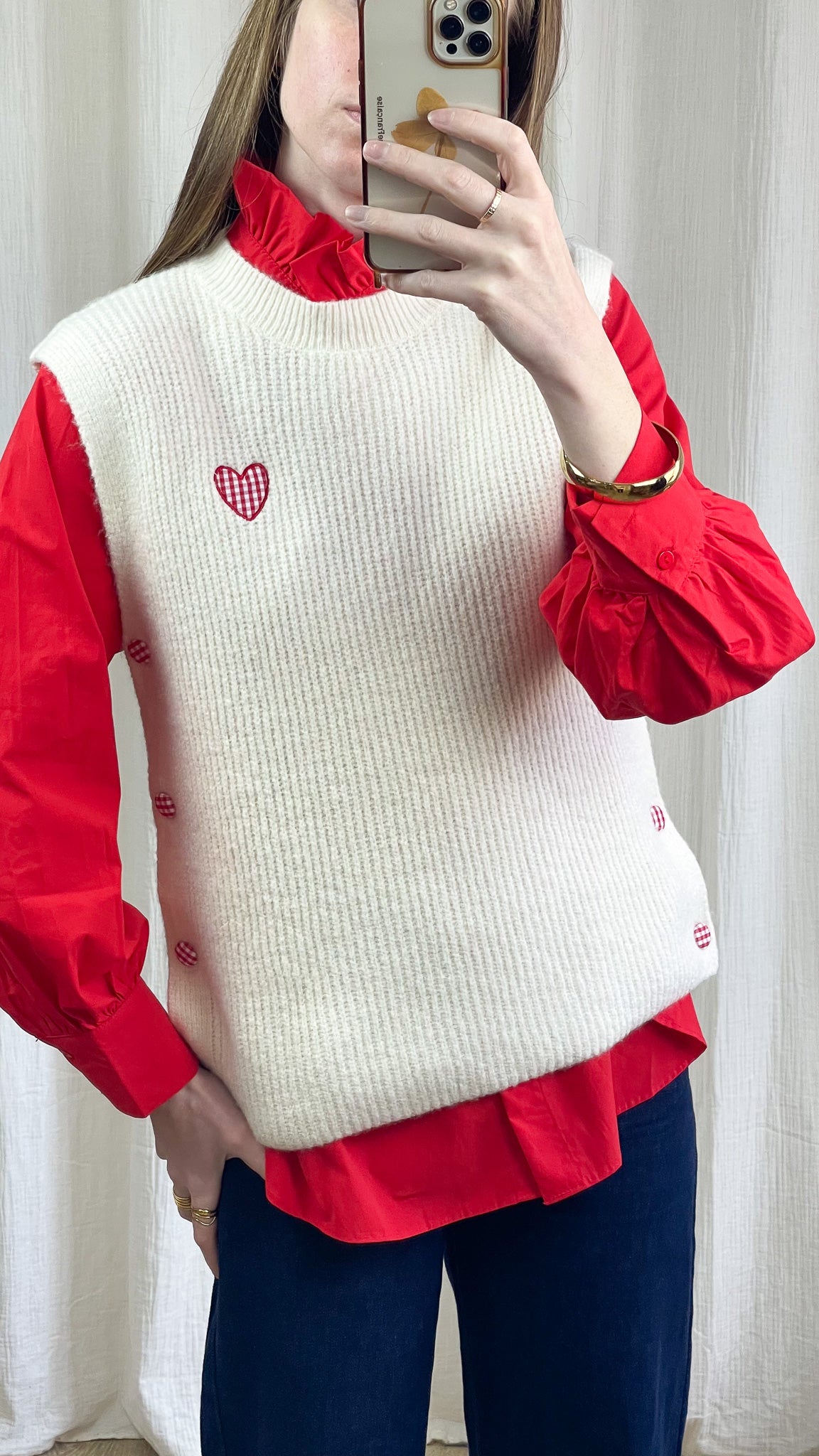Pull Claire - Pull coeur vichy rouge