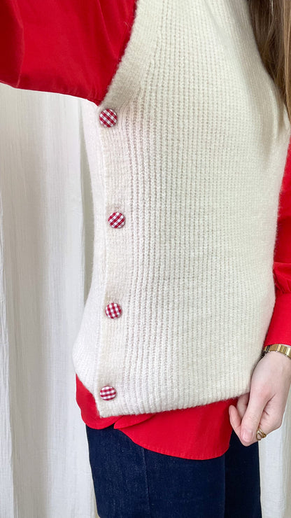 Pull Claire - Pull coeur vichy rouge