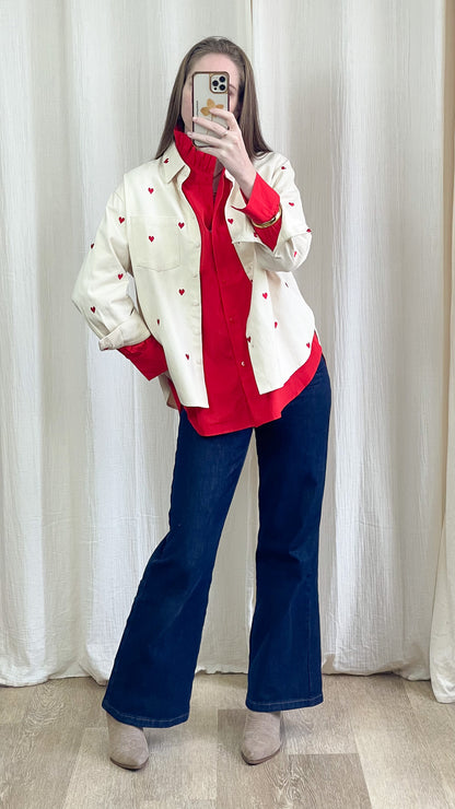 Chemise Love - Chemise en coton à cœurs brodés