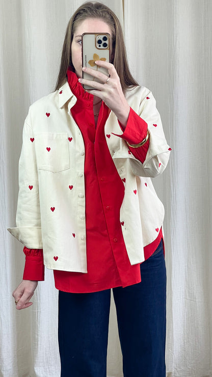 Chemise Love - Chemise en coton à cœurs brodés