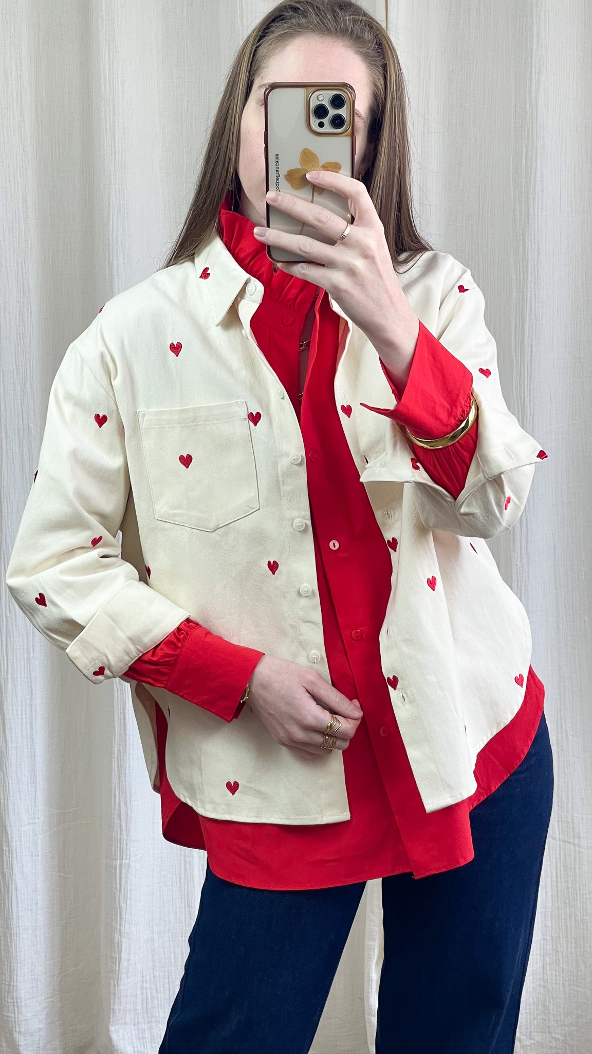 Chemise Love - Chemise en coton à cœurs brodés