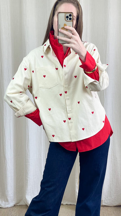 Chemise Love - Chemise en coton à cœurs brodés