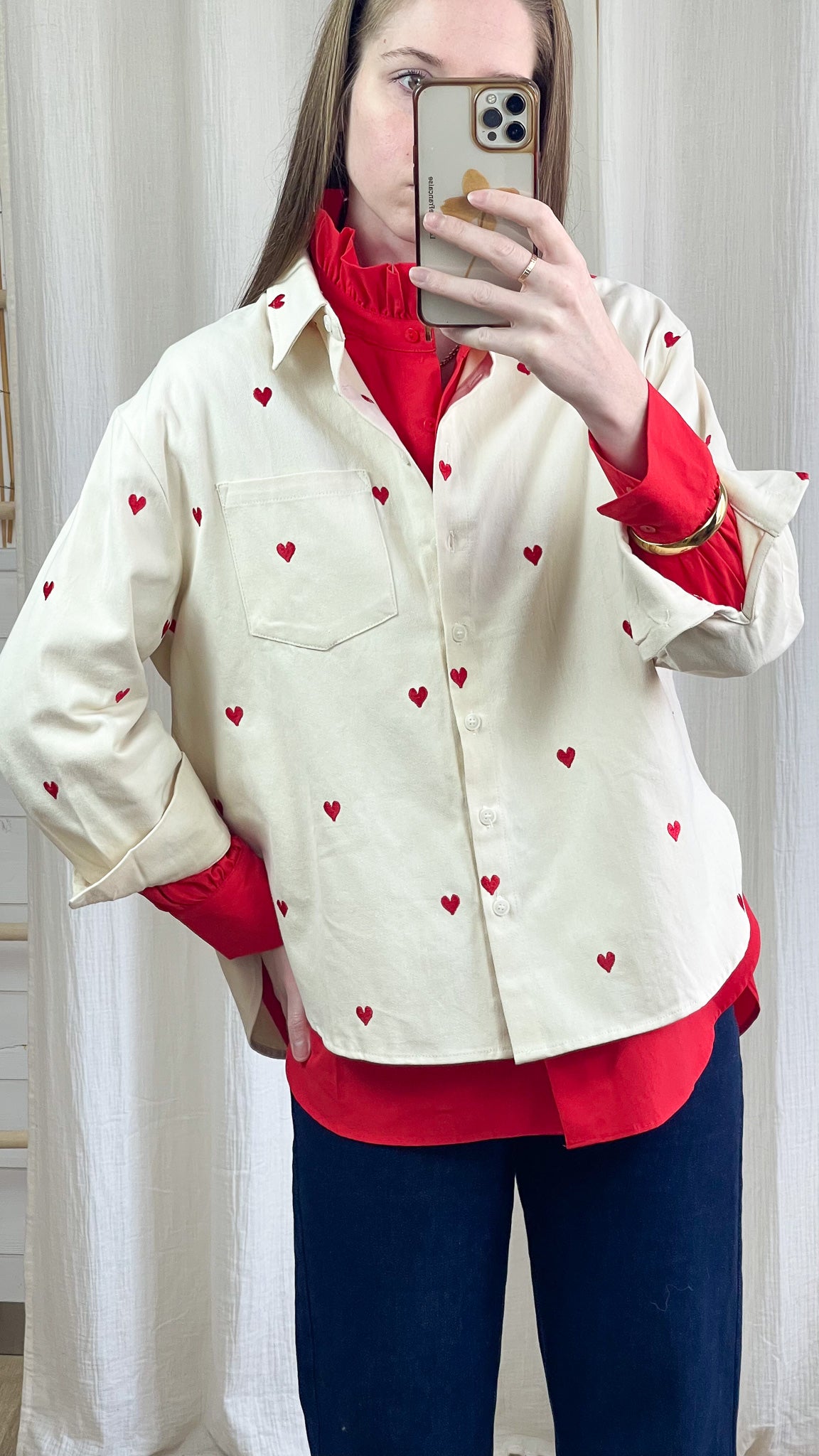 Chemise Love - Chemise en coton à cœurs brodés