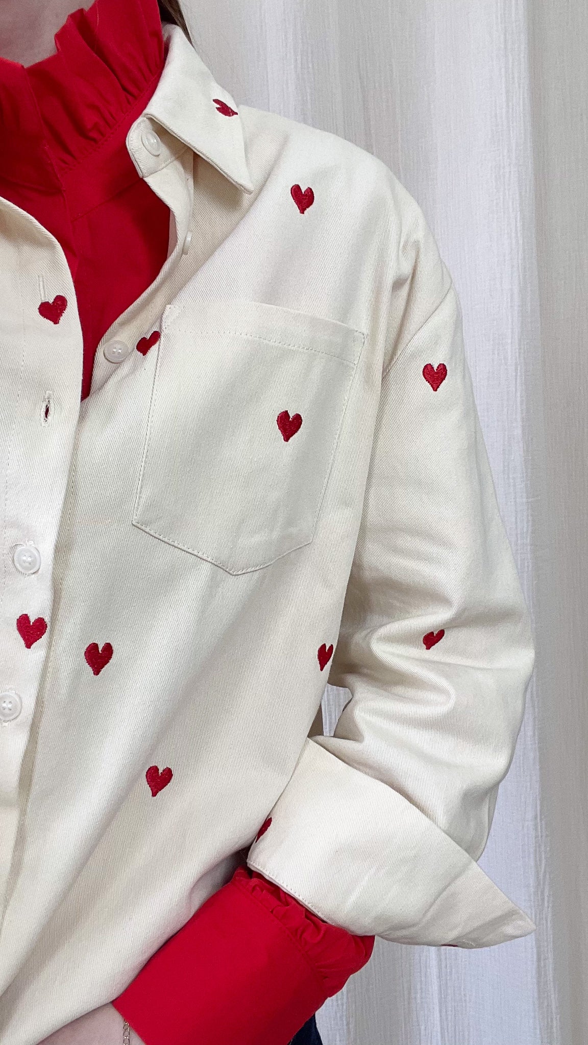 Chemise Love - Chemise en coton à cœurs brodés
