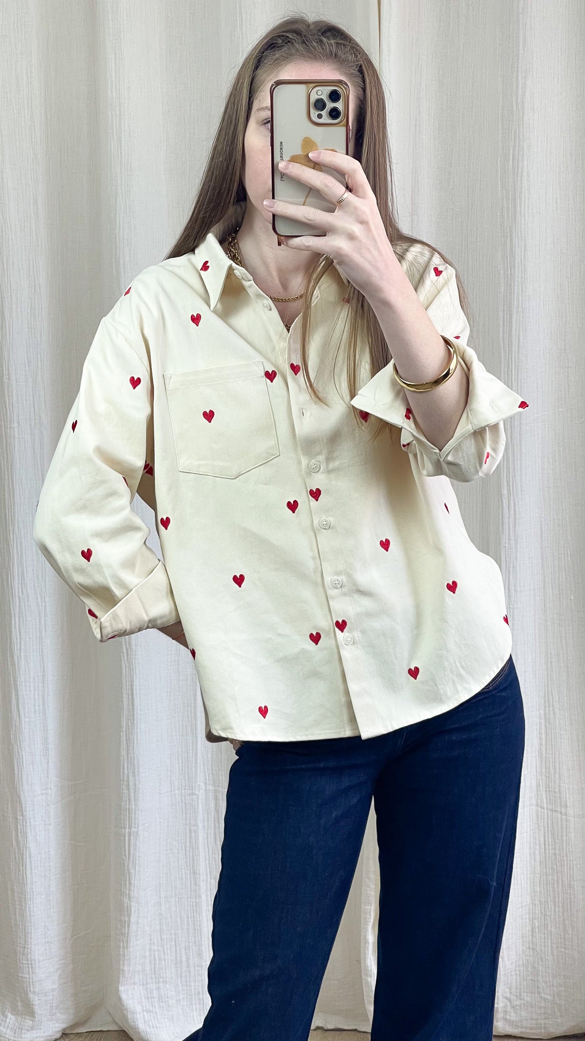 Chemise Love - Chemise en coton à cœurs brodés