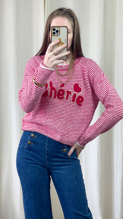 Pull Darling - Pull rayé rose « Chérie »