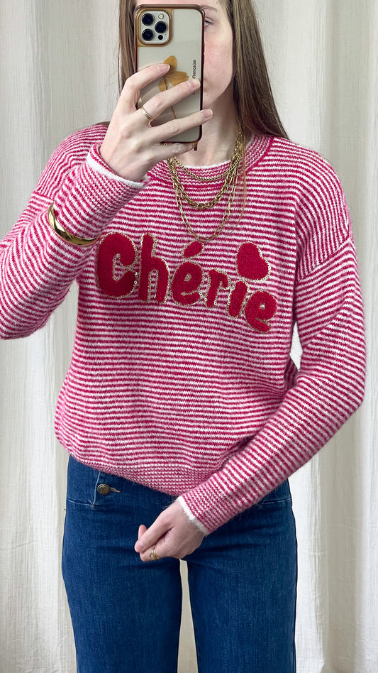 Pull Darling - Pull rayé rose « Chérie »