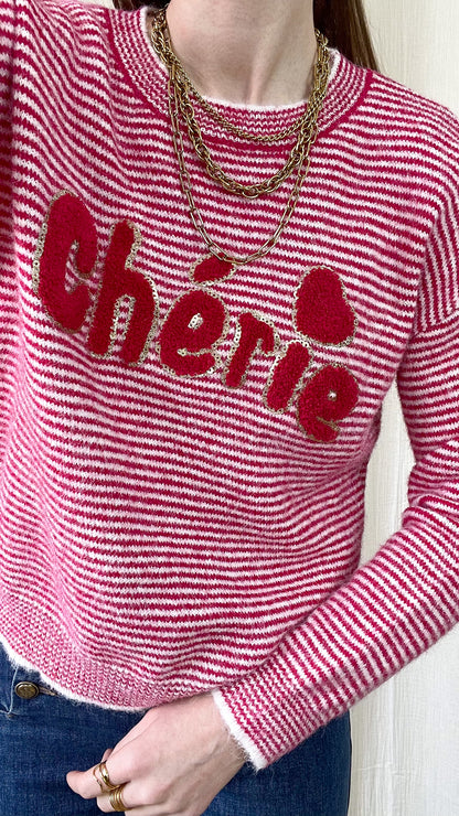 Pull Darling - Pull rayé rose « Chérie »