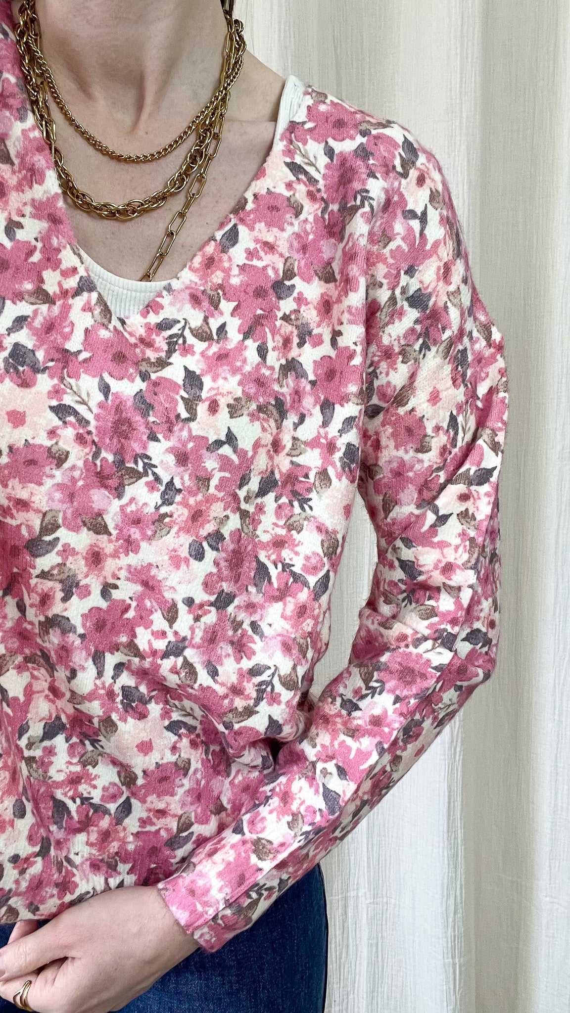 Pull Nadia - Pull imprimé fleurs rose