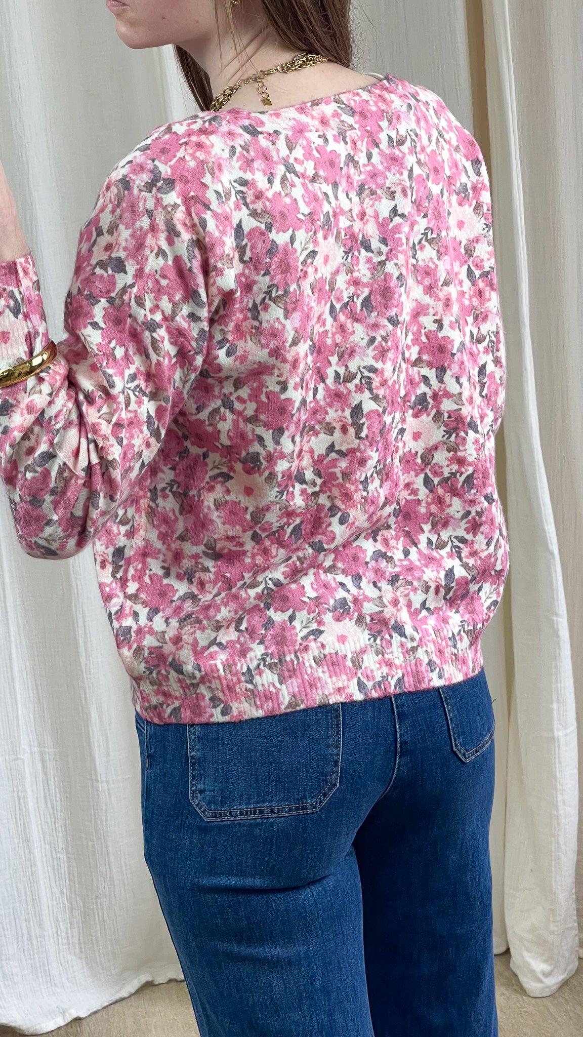 Pull Nadia - Pull imprimé fleurs rose
