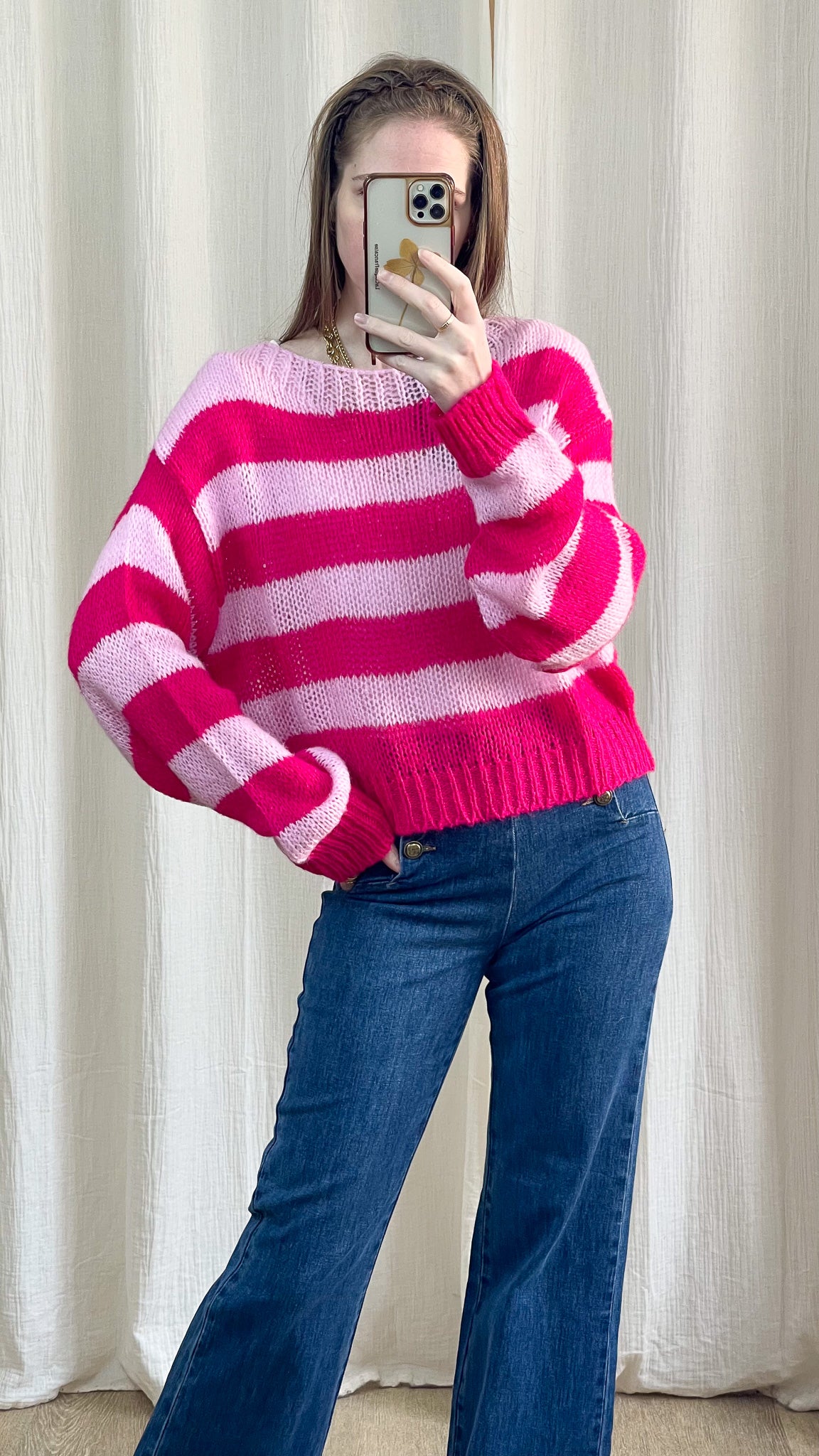 Pull Jeannine - Pull à rayures rose et rouge