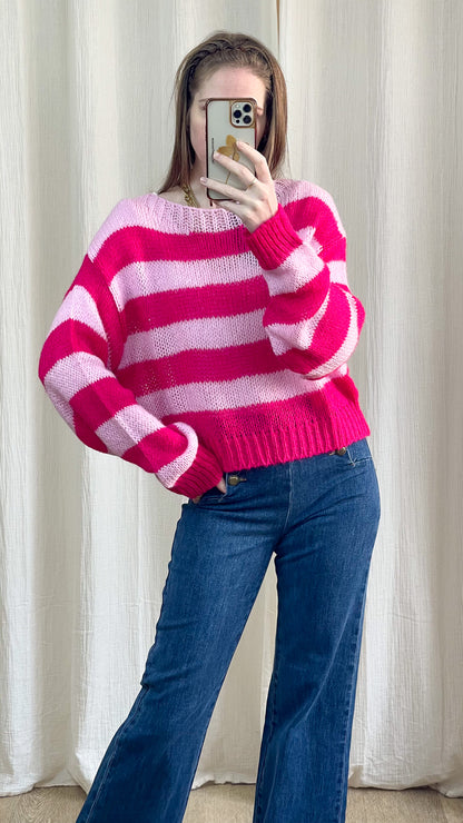 Pull Jeannine - Pull à rayures rose et rouge