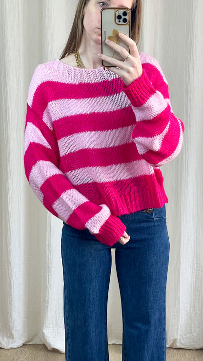 Pull Jeannine - Pull à rayures rose et rouge