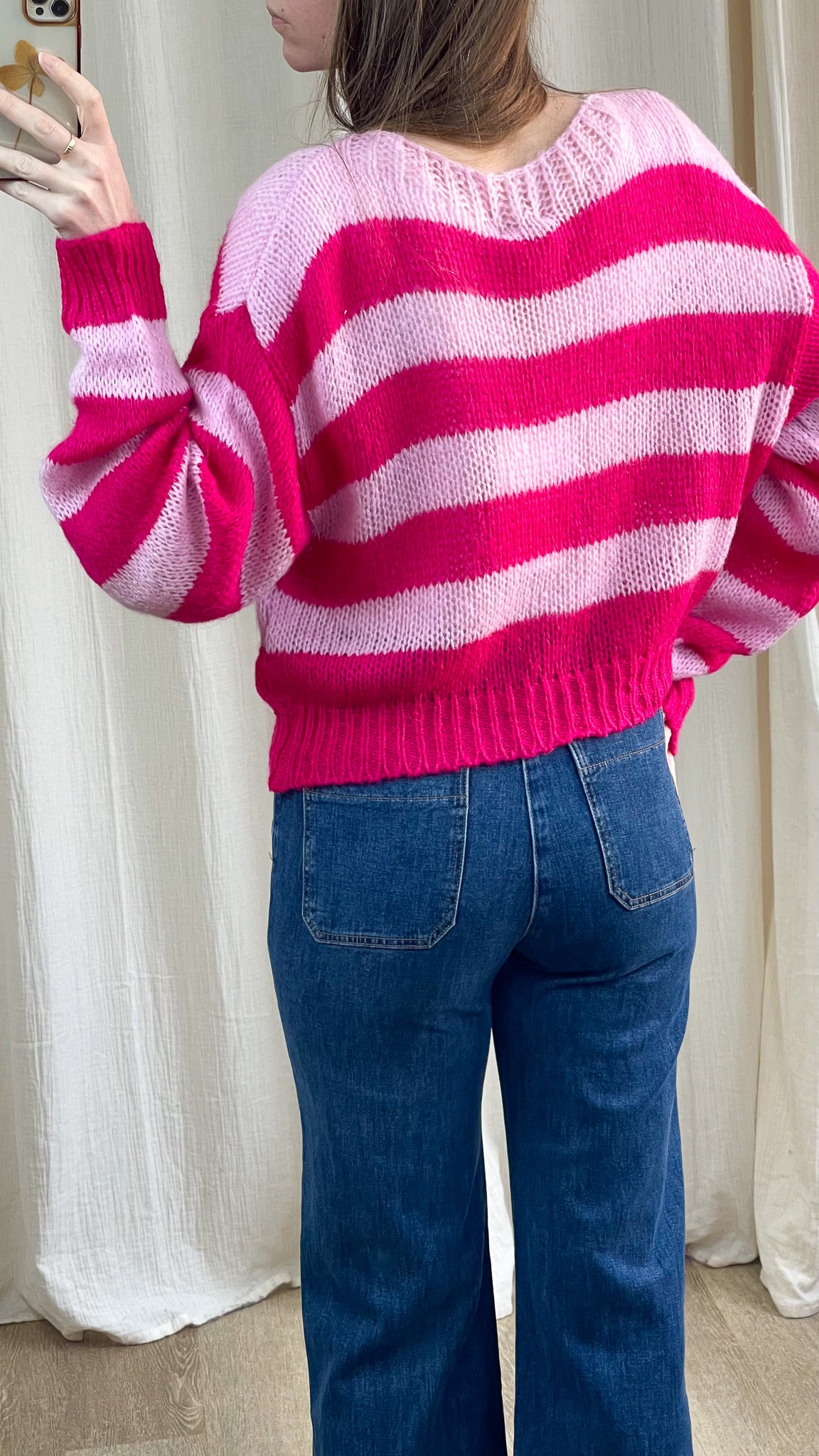 Pull Jeannine - Pull à rayures rose et rouge
