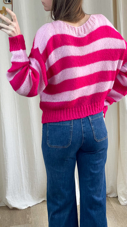 Pull Jeannine - Pull à rayures rose et rouge