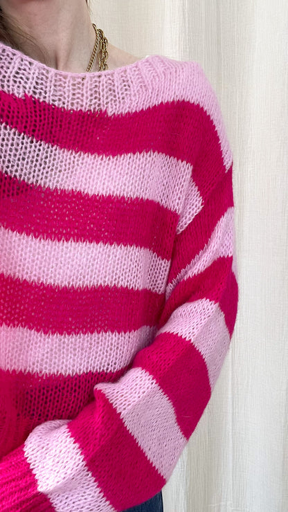 Pull Jeannine - Pull à rayures rose et rouge