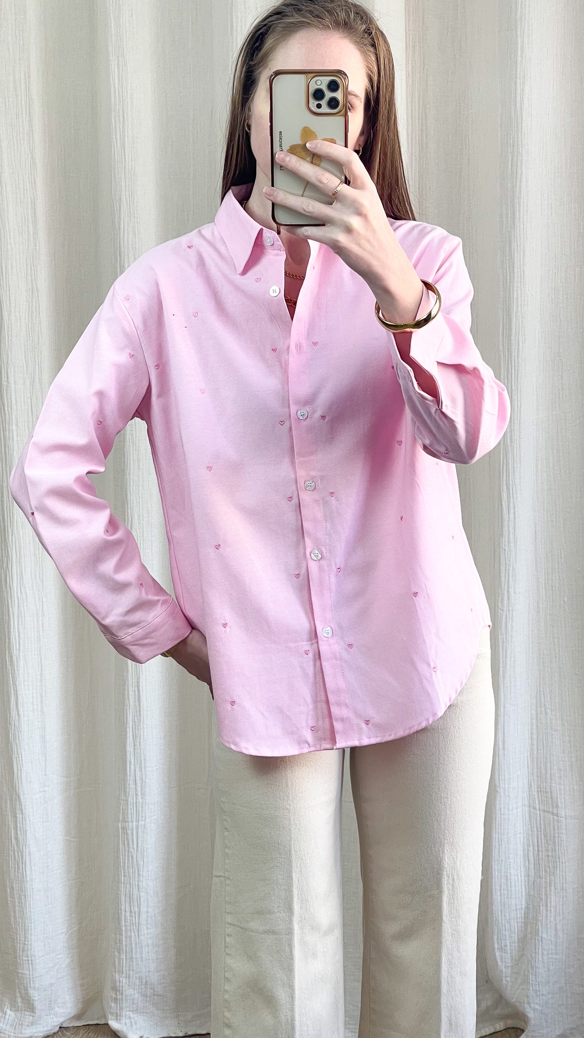 Chemise Stella - Chemise coeurs roses brodés en coton