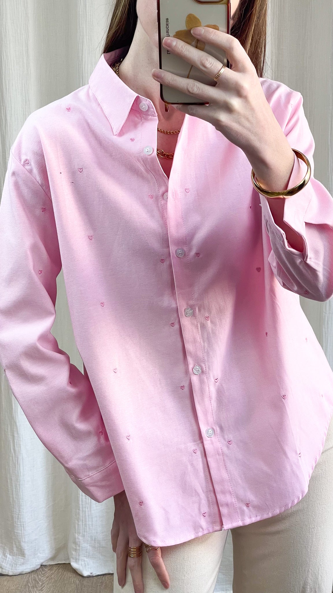 Chemise Stella - Chemise coeurs roses brodés en coton