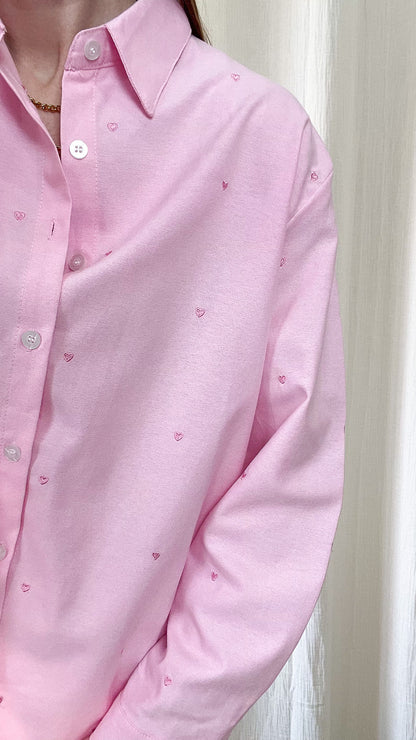 Chemise Stella - Chemise coeurs roses brodés en coton