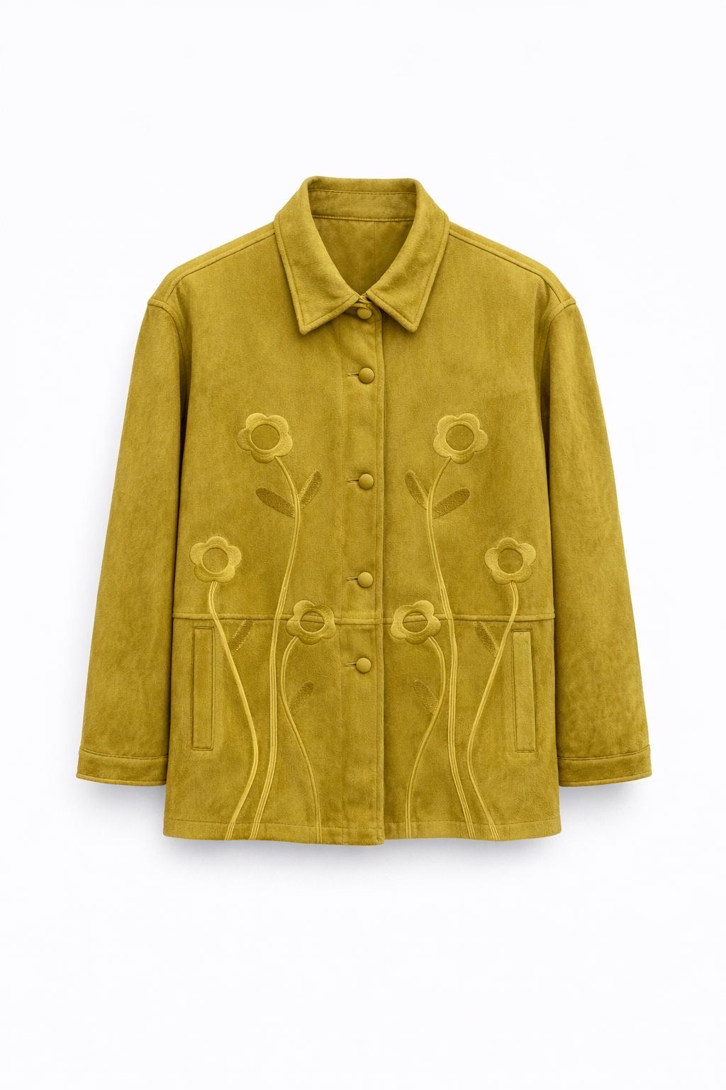 Veste Laurine – Veste suédine fleurie vert anis