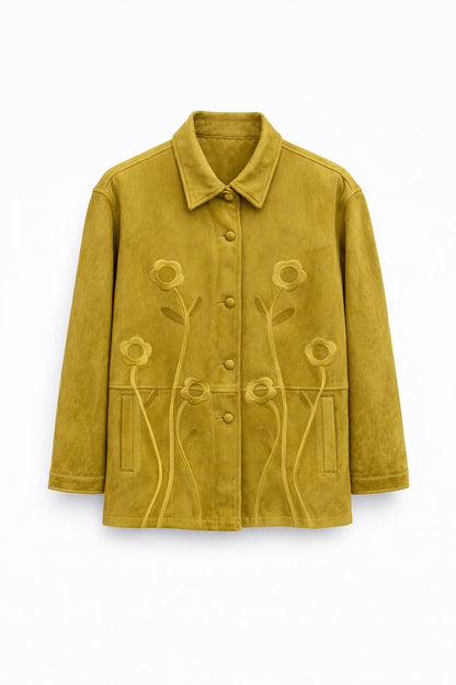 Veste Laurine – Veste suédine fleurie vert anis