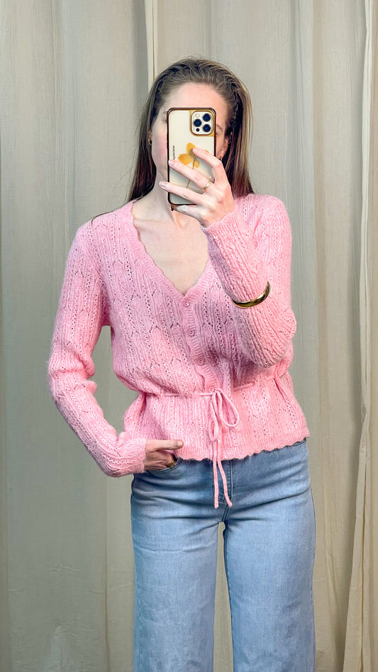 Gilet Elise – Gilet ajouré en maille avec lien à nouer