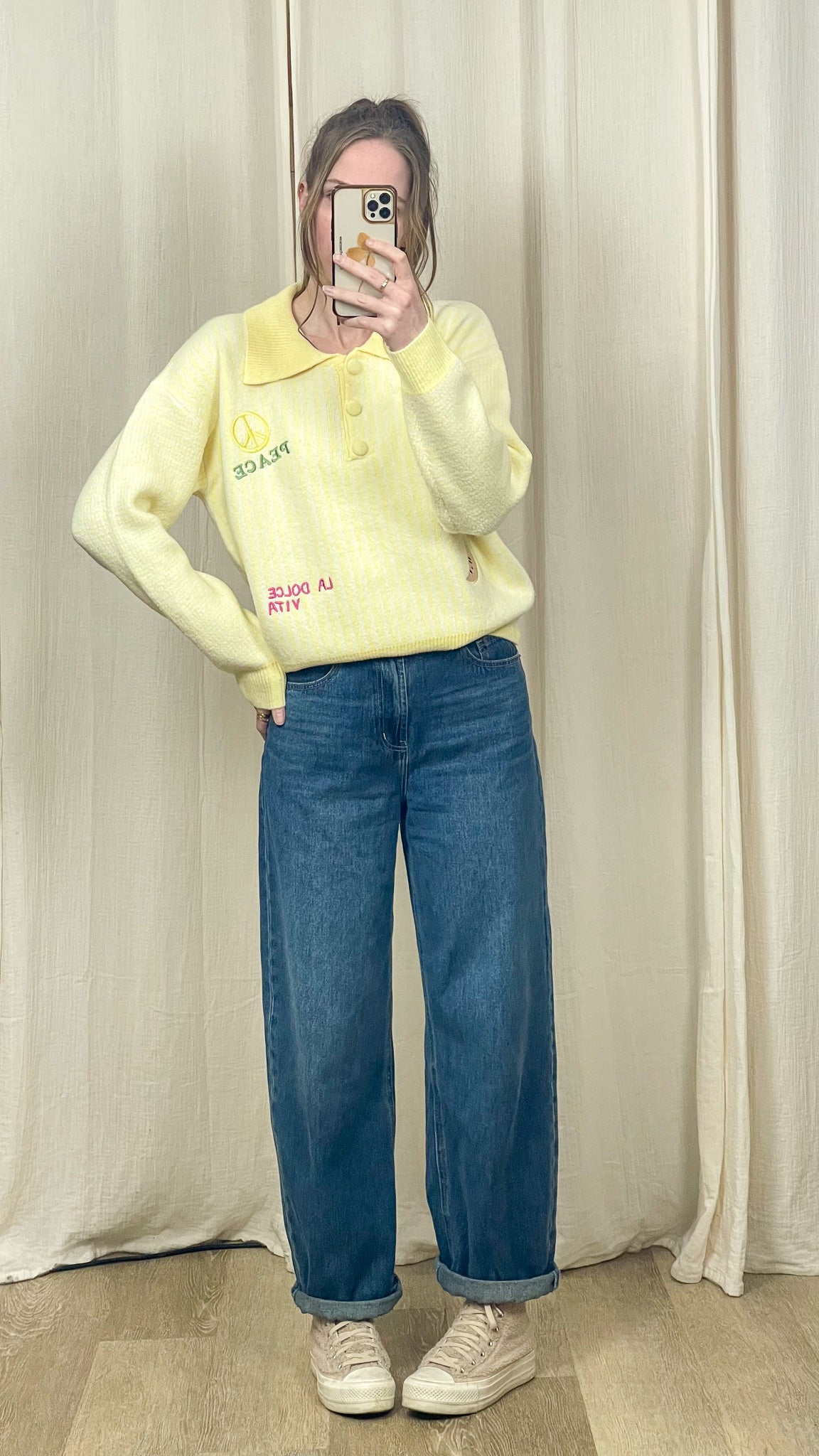 Pull Alba – Pull col polo brodé jaune pastel