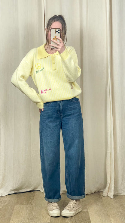 Pull Alba – Pull col polo brodé jaune pastel