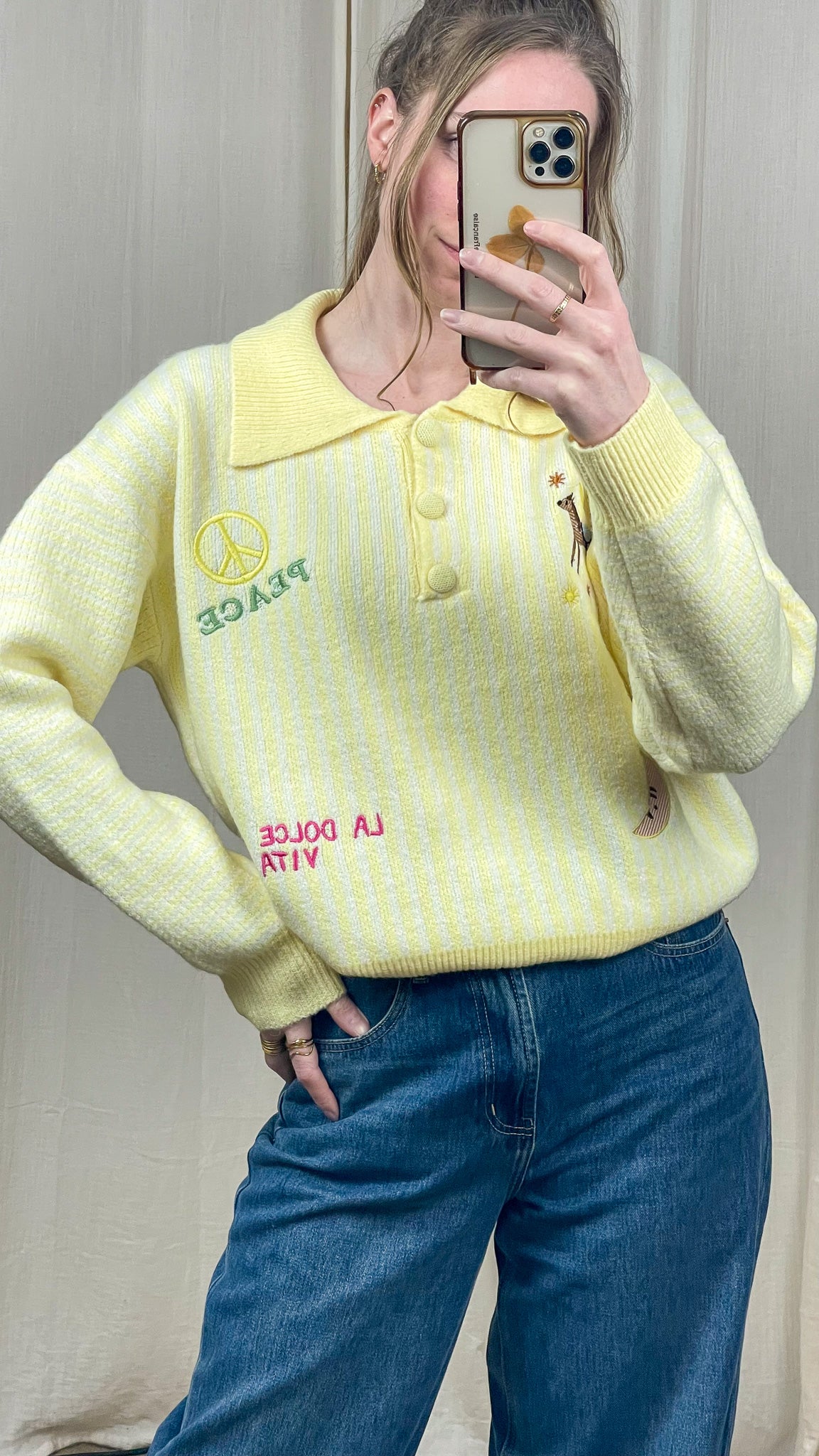 Pull Alba – Pull col polo brodé jaune pastel
